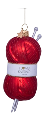 Kerstbal Vondels Ornament Glass Red Knitting Yarn 11,5 cm