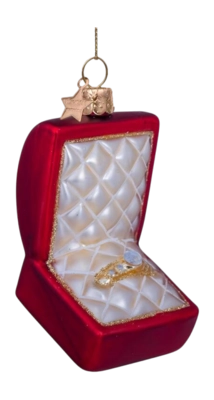 Kerstbal Vondels Ornament Glass Red Matt Wedding Ring Box Diamond 9 cm