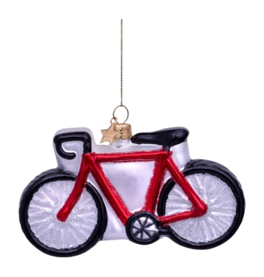 Kerstbal Vondels Ornament Glass Red Racing Bike 7 cm