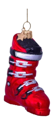 Kerstbal Vondels Ornament Glass Red Ski Shoe 9,5 cm