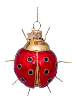 Kerstbal Vondels Ornament Glass Red/Gold Ladybug 9 cm