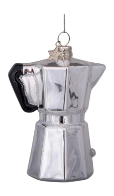 Kerstbal Vondels Ornament Glass Silver Opal Old Coffee Maker 9 cm