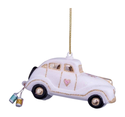 Kerstbal Vondels Ornament Glass Wedding Car Just Married 4,5 cm