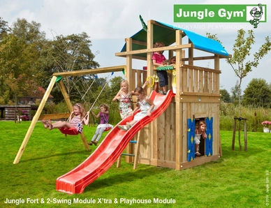 Speelset Jungle Gym Jungle Fort + Playhouse 145 + 2-Swing X'tra Rood