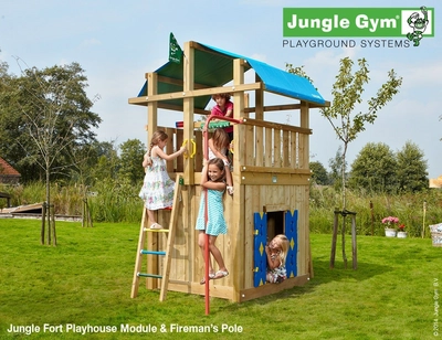 Speelset Jungle Gym Jungle Fort + Playhouse 145 + Fireman's Pole (OUD)