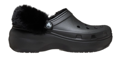 Klomp Crocs Women Classic Platform Fuzz Lined Clog Black