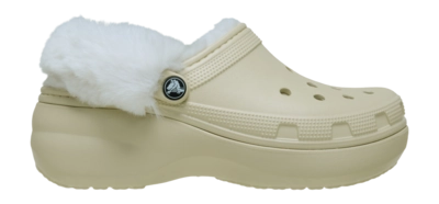 Klomp Crocs Women Classic Platform Fuzz Lined Clog Bone