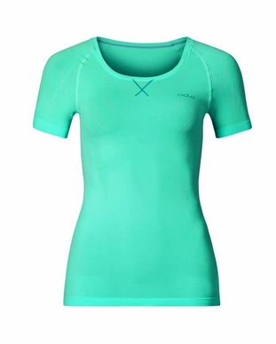 Ondershirt Odlo Womens S/S Crew Neck Evolution Light Blac Blue Radiance Bluebird
