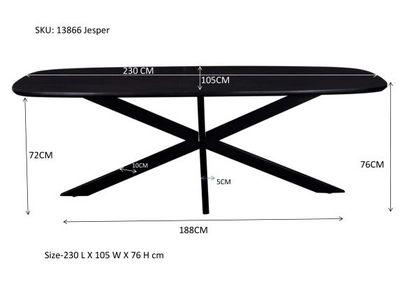 Livingfurn - Eetkamertafel Rechthoek - Jesper Black 230cm
