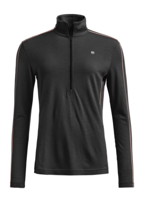Longsleeve Ortovox Damen 185 Rocknwool Zip Neck Black Raven Regular Fit
