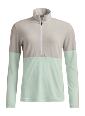 Longsleeve Ortovox Damen 185 Rocknwool Zip Neck White Tea Regular Fit