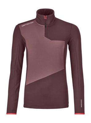 Functioneel shirt Ortovox Damen Fleece Light Zip Neck Maroon Athletic Fit