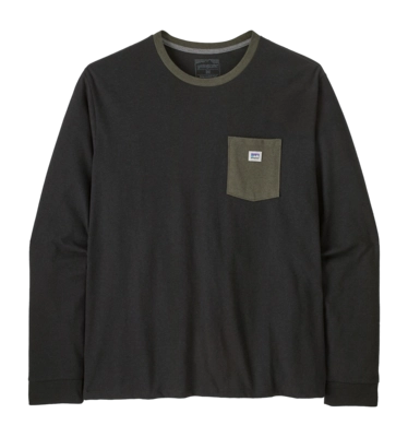 Longsleeve Patagonia Men L/S Shop Sticker Pocket Responsibili-Tee Black w/Basin Green