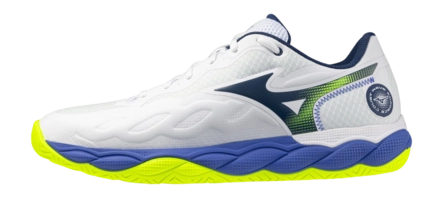 Mizuno Unisex Wave Enforce Court AC White/Dazzling Blue/Lightning Yellow