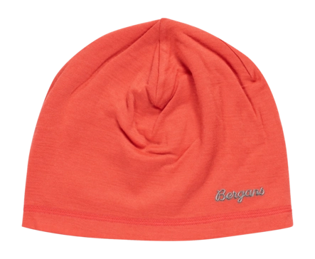 Muts Bergans Kids Wool Beanie Peachy Red (Maat 50) Nauwsluitende pasvorm