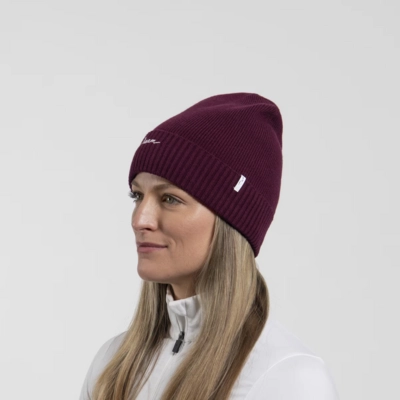 Muts KJUS Women Estelle Beanie Deep Ruby/White Stretch Fit