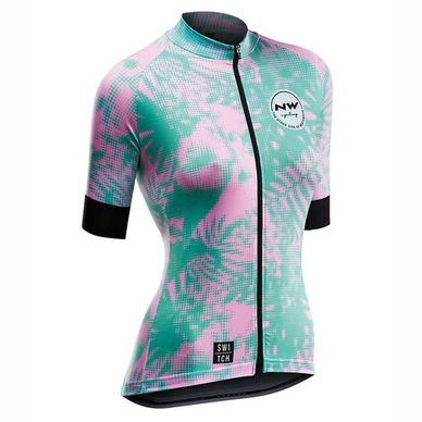 Fietsshirt Northwave Women Leaves SS Switch Line Green Forest Pink