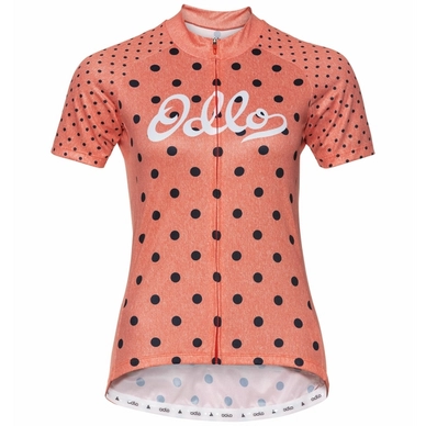 Fietsshirt Odlo Women Stand-Up Collar S/S Full Zip Element Hot Coral Melange  / Diving Navy