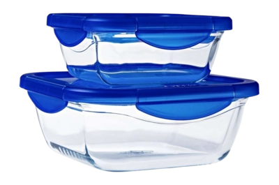 Contenitori vetro Pyrex Cook & Go, Set da 2, 0,8 / 2 L, Lunch box, Coperchio ermetico, Quadrati