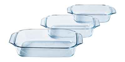 Pirofile Pyrex Must Have Kits 1,4 / 3,1 / 4 L, Set da 3 Teglie vetro, Rettangolari