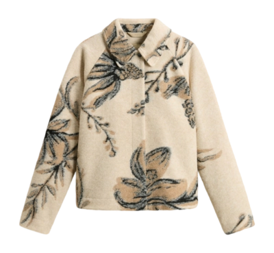Overshirt Woolrich Women Jacquard Wool Overshirt Cream Foliage