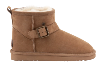 Boots Warmbat Women Wallaby Suede Double Faced Buckle Cognac