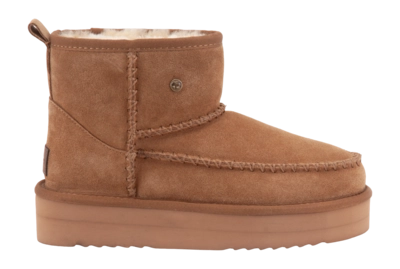 Pantoffel Warmbat Women Wallaby Suede Stitch Plateau Cognac