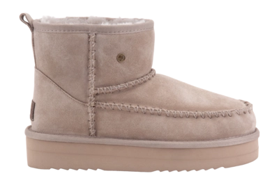 Pantoffel Warmbat Women Wallaby Suede Stitch Plateau Taupe