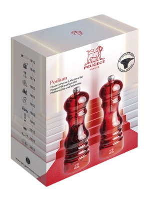 Peper- en Zoutmolen Peugeot Podium Rood 18 cm incl. Gratis Siliconen Trechter