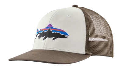Pet Patagonia Unisex Fitz Roy Trout Trucker Hat White w/Marlow Brown