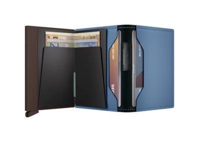 5---Matte Leather - Bandwallet - Steel Blue-Brown - Open