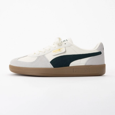PUMA Unisex Palermo Lth Warm White / Green Terrain 25 | Sneaker