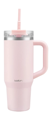 Reisbeker Bodum Travel Mug Vacuüm Gepoedercoat met Handvat en Rietje Strawberry 1,2 L