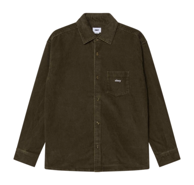 Shirt Obey Men Buckley Corduroy Woven Black Olive Faded Wash