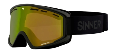 Skibril Sinner Unisex Batawa OTG Matte Black Double Full Gold-Green Mirror Vent 25 Cilindrische lens
