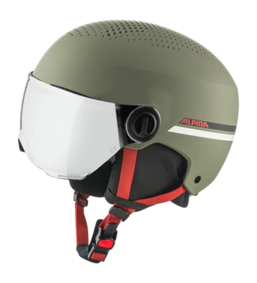 Ski Helmet Alpina Kids Zupo Visor Q-Lite Olive/Red Matt