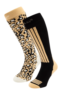 Skisokken Poederbaas Unisex Ski Socks Black Multi (2 pack) Anatomische pasvorm