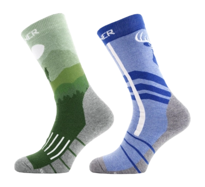 Skisokken Sinner Kids Wildlife Blue Green Double Pack Ergonomische pasvorm