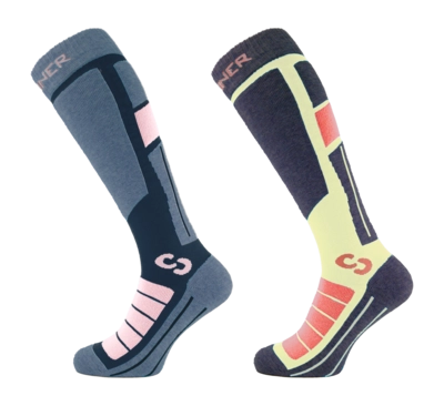 Skisokken Sinner Women Pro Socks Pink Yellow Double Pack