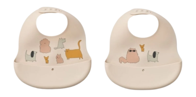Slab Liewood Kids Ember Printed Bib Cats And Dogs / Sandy (Set van 2)
