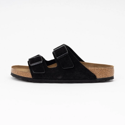 Slipper Birkenstock Women Arizona Suede Leather Black Narrow