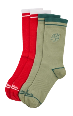 Sok Jack Wolfskin Unisex Paw Sock Green Zinnia / Siren Red Regular Fit