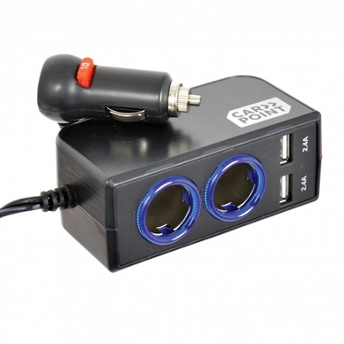 Autolader Carpoint Stekkerdoos 4-Weg met USB 12V/24V