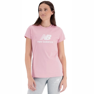 T-Shirt New Balance Women Essentials Stacked Logo Cotton Athletic Hazy Rose