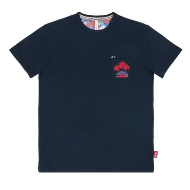 T-Shirt Sun68 Men Round Solid Fun Pocket Navy Blue