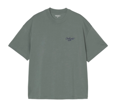 T-Shirt Carhartt WIP Unisex S/S Signature Script Silver Pine / Jupiter
