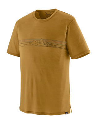T-Shirt Patagonia Men Cap Cool Merino Blend Graphic Shirt Strata Stripe: Bobcat Brown Slim Fit