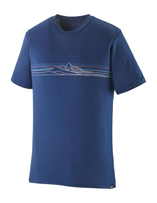 T-Shirt Patagonia Men Cap Cool Merino Blend Graphic Shirt Strata Stripe: Clement Blue