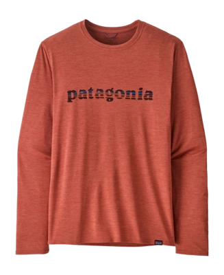 T-Shirt Patagonia Men L/S Cap Cool Daily Graphic Shirt 73 Text Logo: Potters Red X-Dye