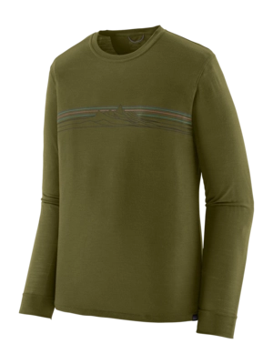 T-Shirt Patagonia Men L/S Cap Cool Merino Blend Graphic Shirt Strata Stripe: Pond Green
